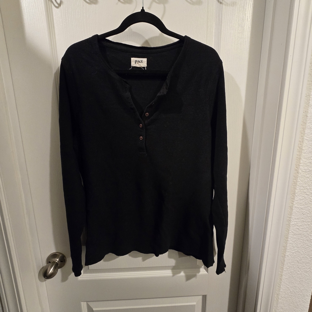 Pact Black Long Sleeve Henley Top